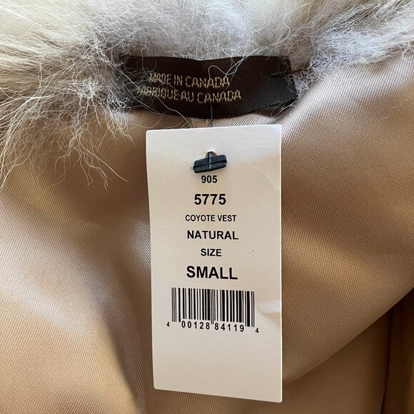 NWT Wolfie Furs Beige Coyote GENUINE FUR mid-length vest SZ S more like M 6 or 8 - Picture 5 of 7